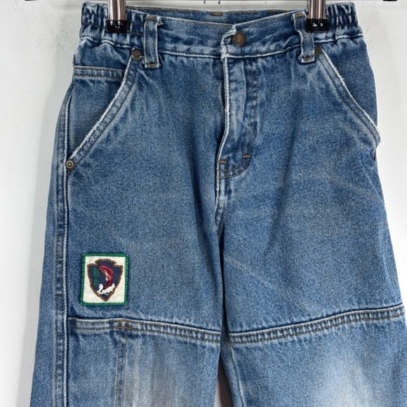 VTG 90s Little Levis Cargo Jeans Boys 7 Patches Jogger Parachute Elastic Cuff - Picture 2 of 16